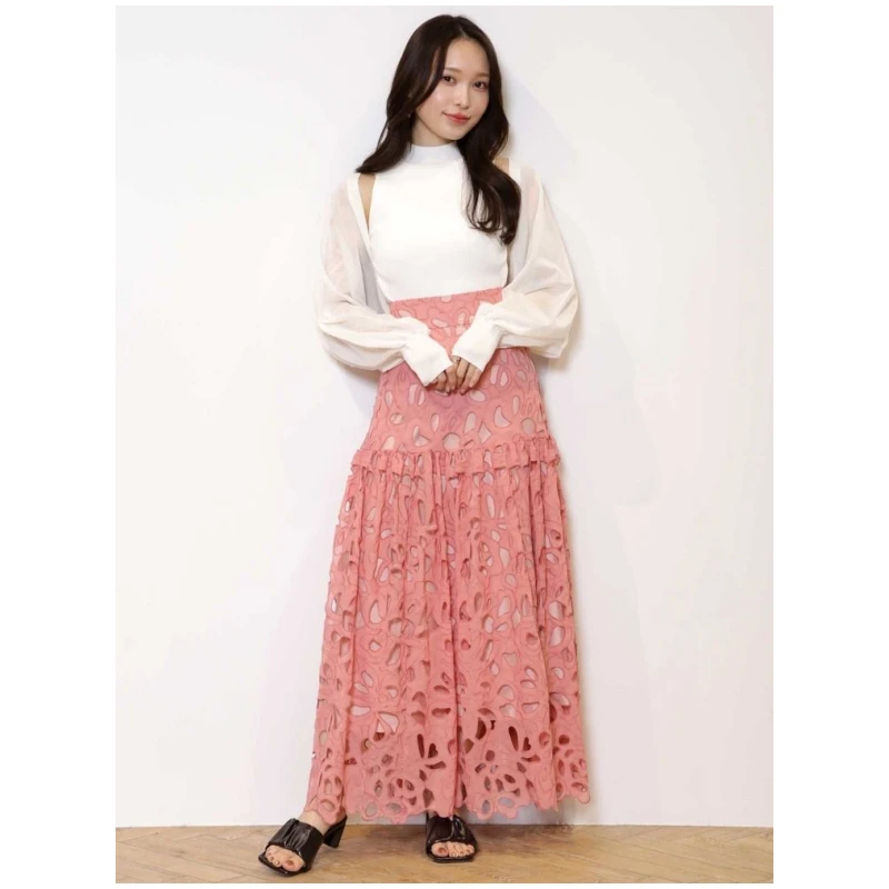 【小E家】夏季新款 M 时尚百搭镂空设计感提花显瘦气质高腰半身裙