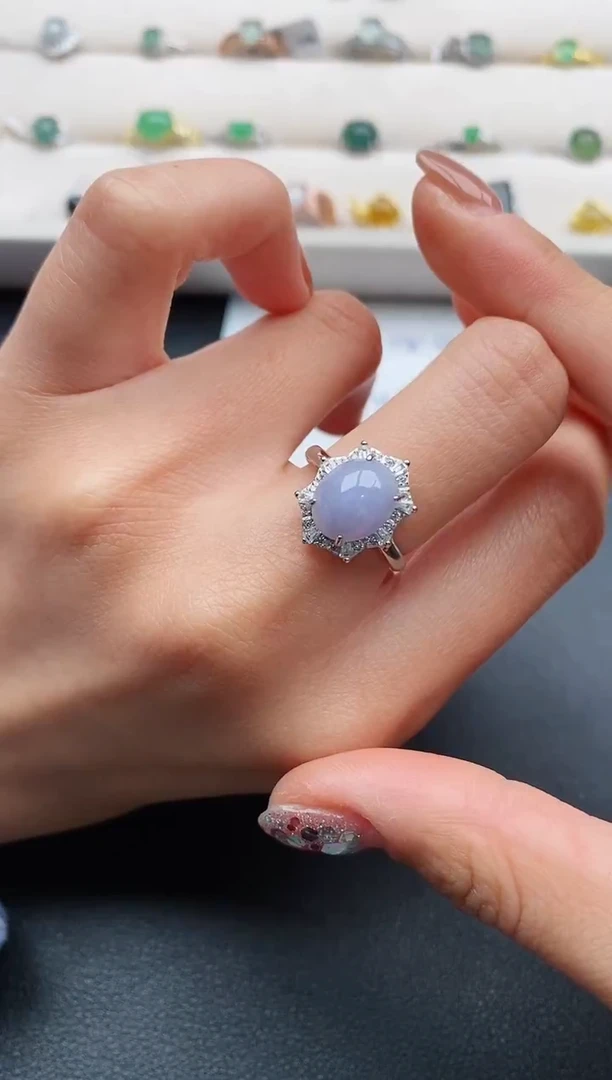 银S925镶嵌戒指翡翠66666666+3