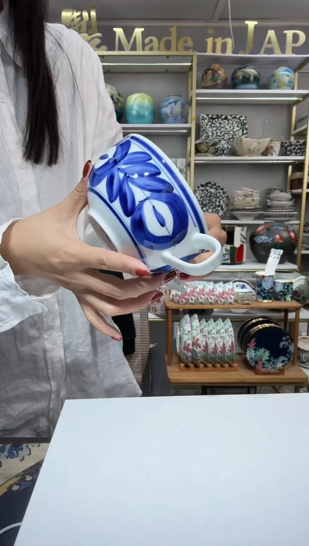 陶瓷手绘蓝海草早餐杯矮款一只