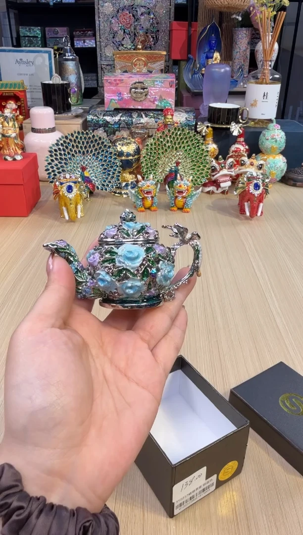 118七宝银蓝蜻蜓把把壶