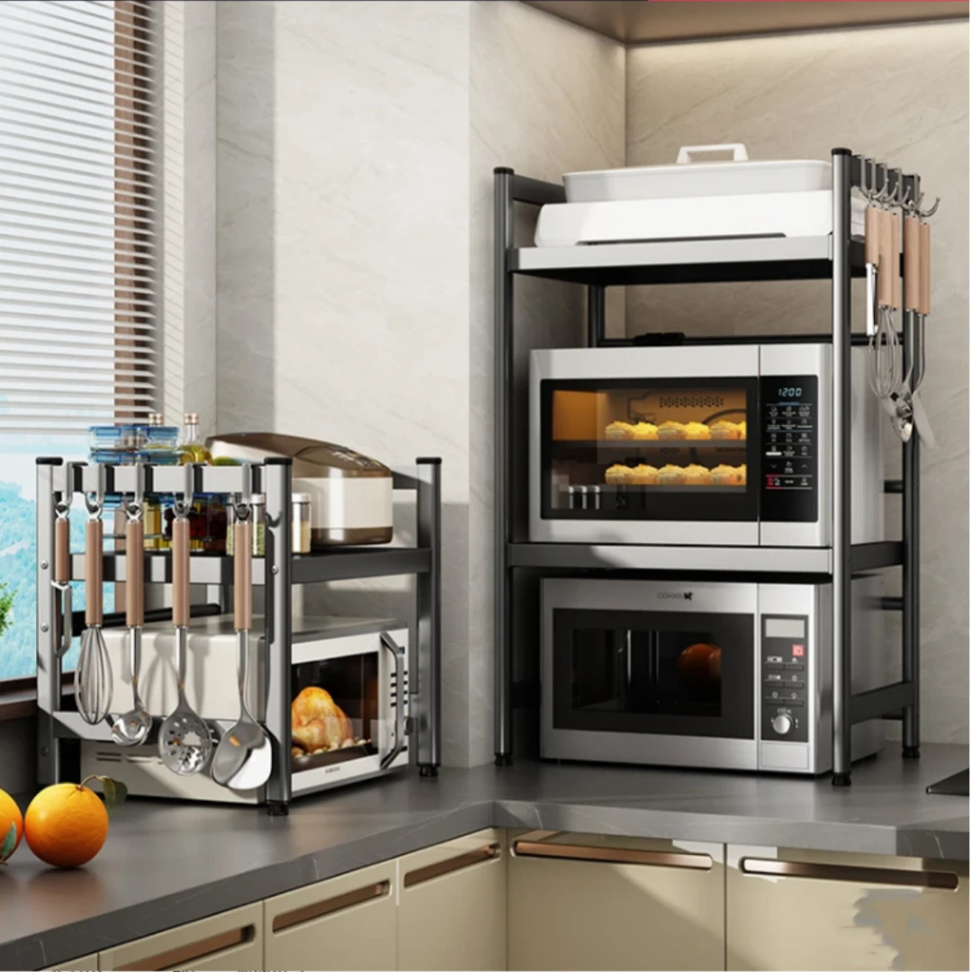 可伸缩厨房置物架微波炉架子家用台面桌面双层电饭锅烤箱收纳支架