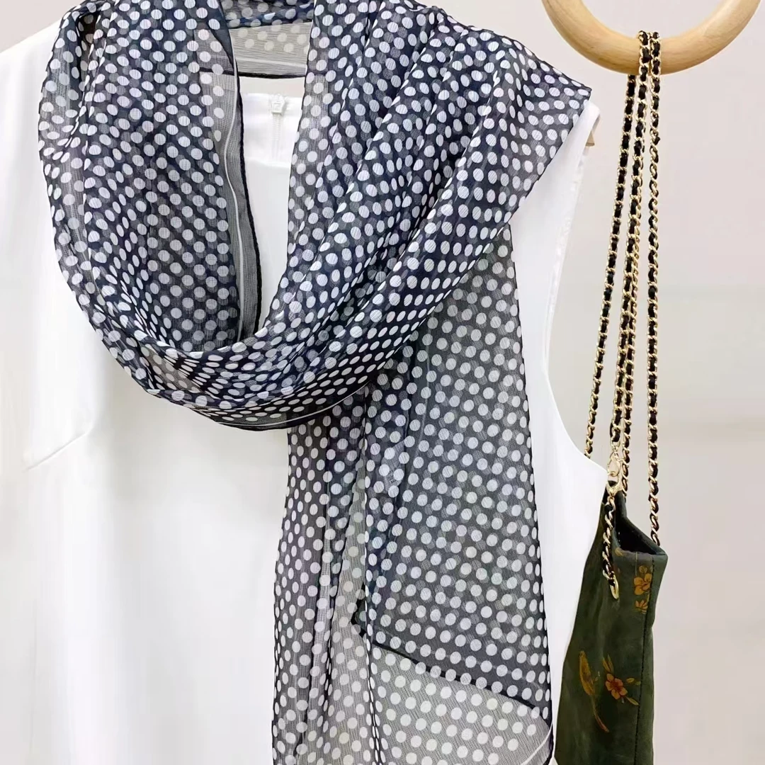 【西丽纱-白色波点】新款140*40 夏季防晒长巾沙滩巾