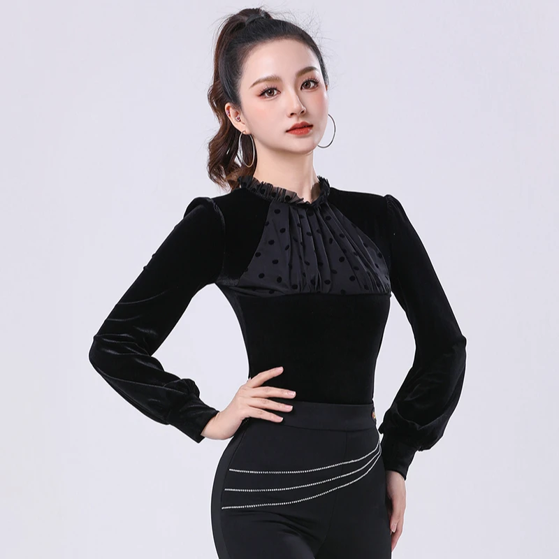 金丝绒摩登舞新款跳舞上衣女长袖拉丁舞探戈交谊舞舞国标舞华尔兹