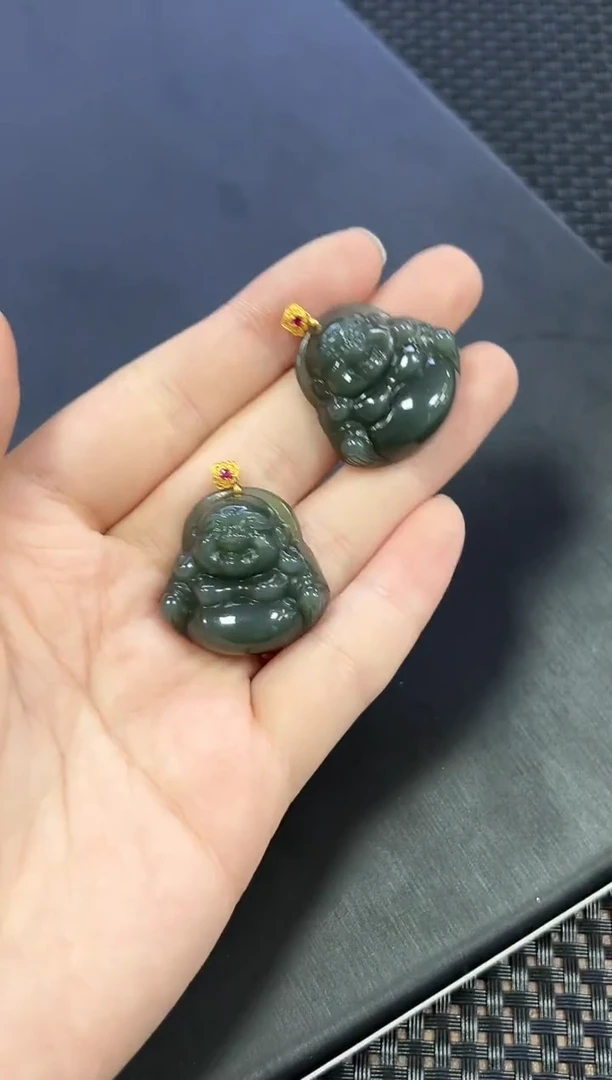 【闪购商品】和田玉吊坠18K金镶嵌瓷蓝佛（多样性发一件）