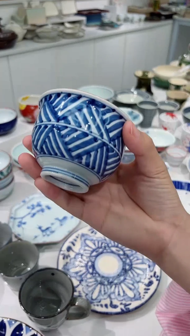 瓷片鹭影蓝纹茶杯（单个装）