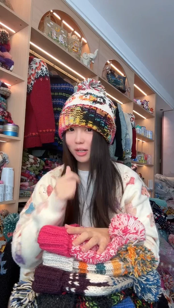 羊毛彩白猫头鹰翻边帽