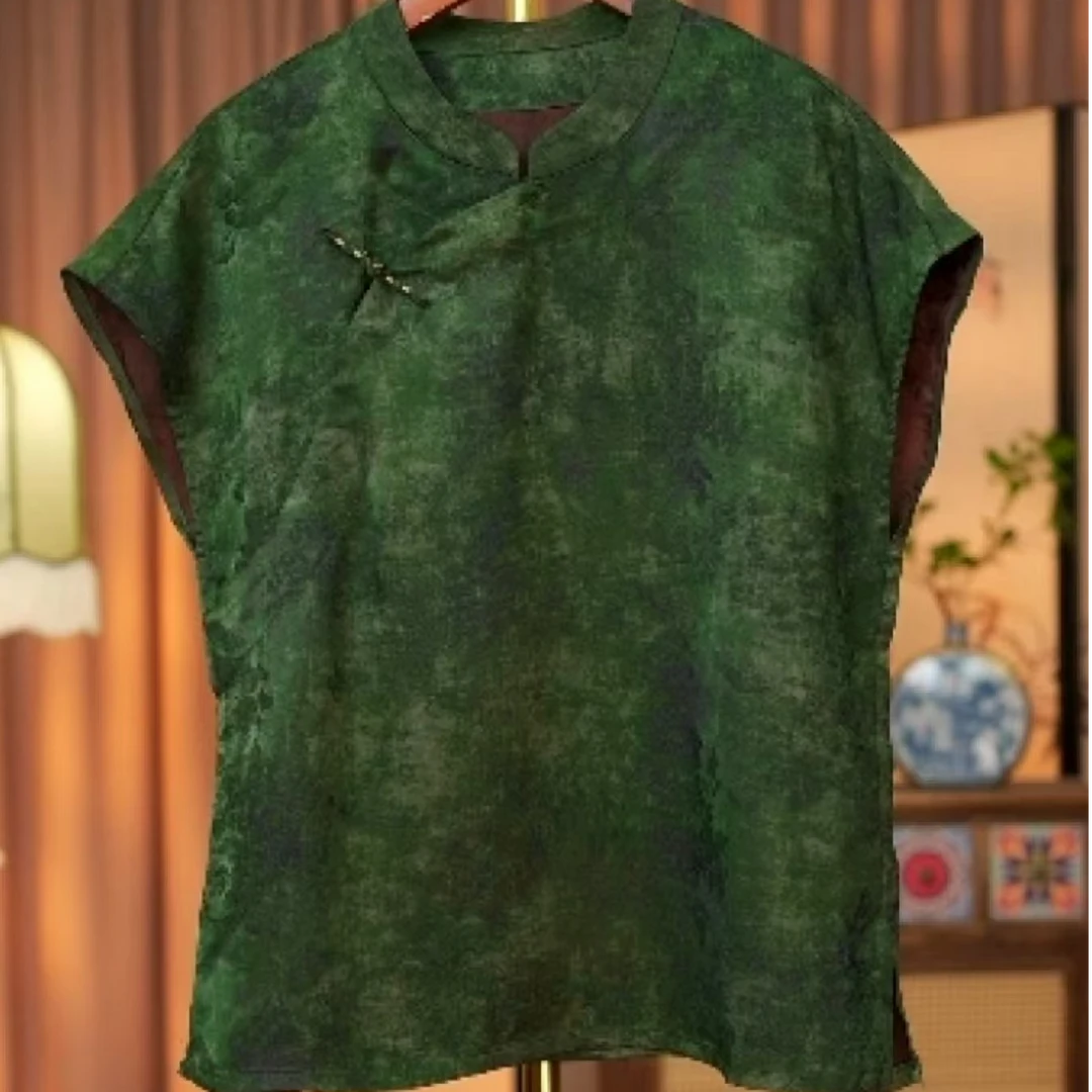 香云老料新国风立领织锦花萝提花女士复古国风上衣短袖212