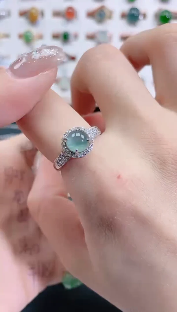 银S925镶嵌戒指翡翠天然翡翠