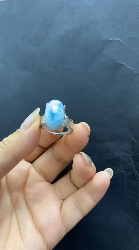 针钠钙石（海纹石）银S925镶嵌手链戒指