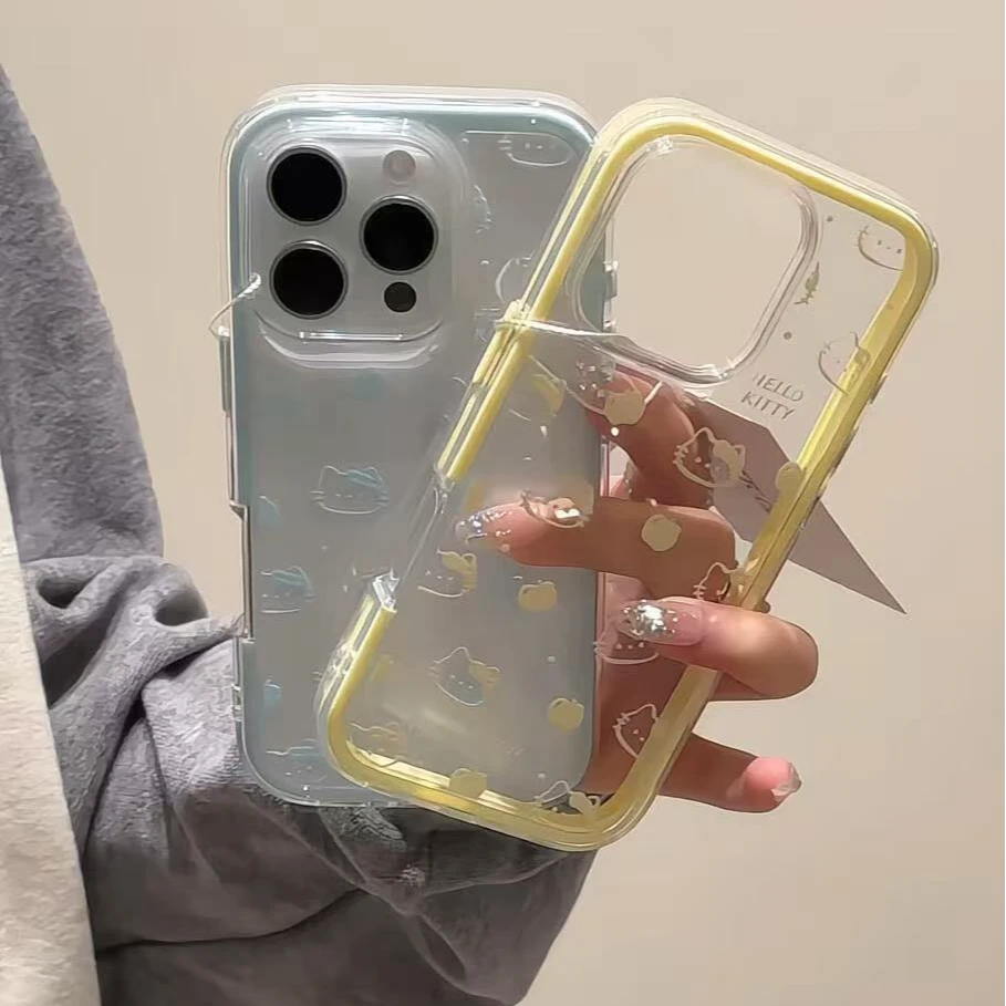 满屏蓝线条kt猫适用苹果16promax手机壳iPhone15/14/13软12二合一