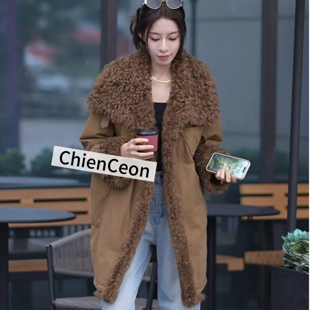 [chienceon]-冬季中长款鹅绒服托斯卡纳皮毛一体外套