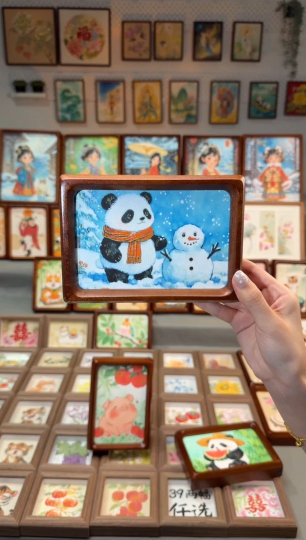 国画雪人熊猫 手绘国画6