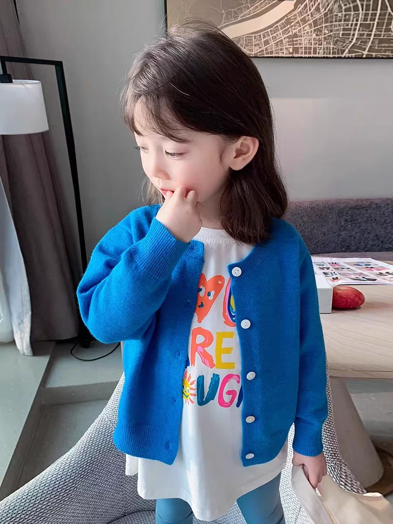 开衫女宝宝春秋韩版毛衣针织衫纯色长袖休闲女童洋气秋季百搭