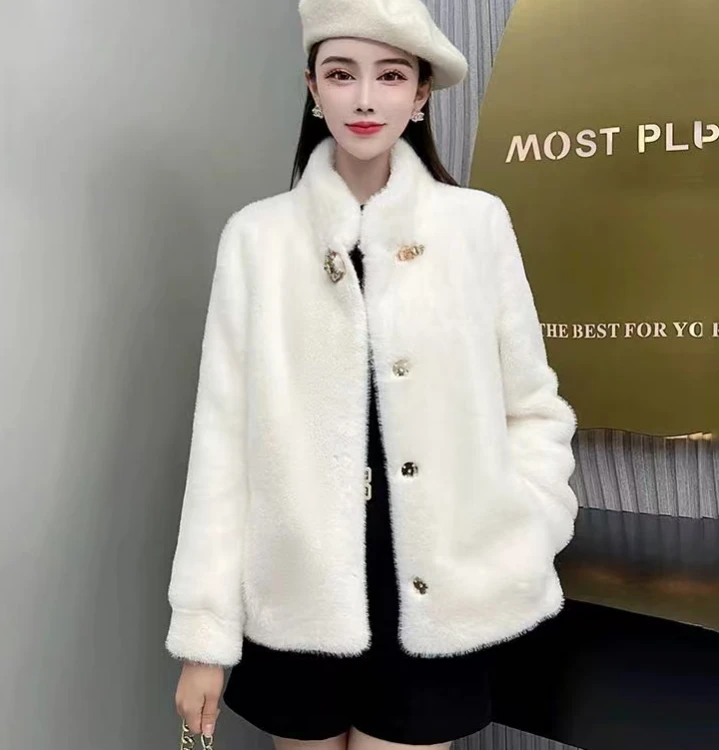 C2030#短款一粒扣绿色冬季立领女短外套外套中国风