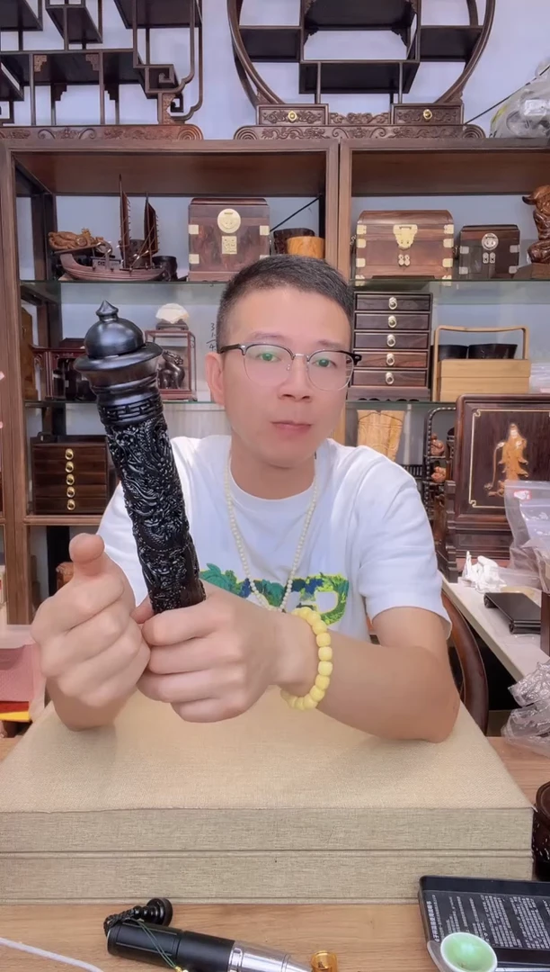 乌木类书架843紫光檀雕刻龙柱香炉