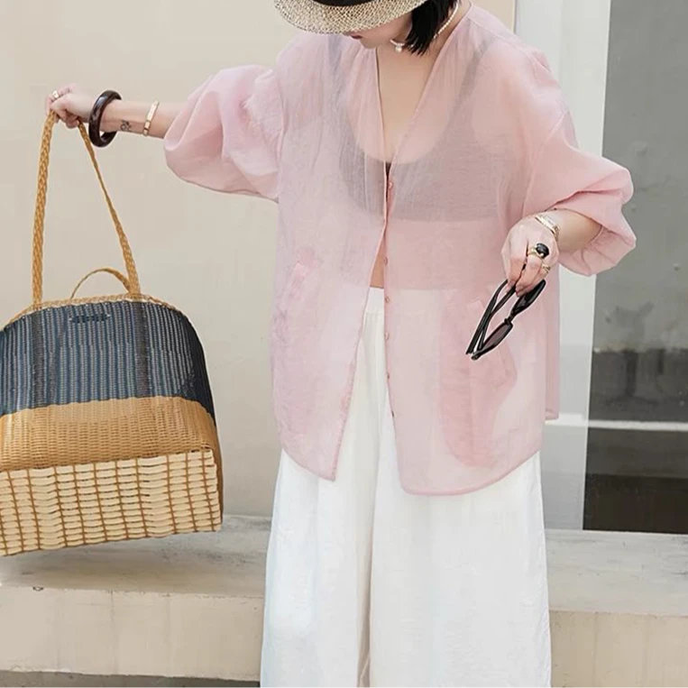 宝丫轻奢  T女式文艺气质轻盈V领防晒衣开衫外套K2202