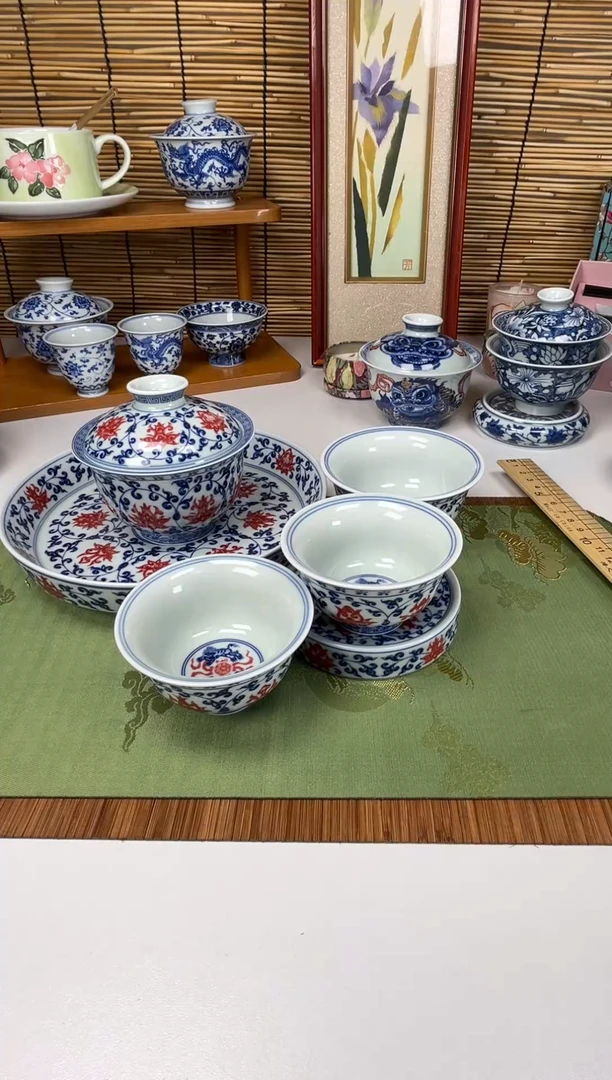 釉里红缠枝莲6件套