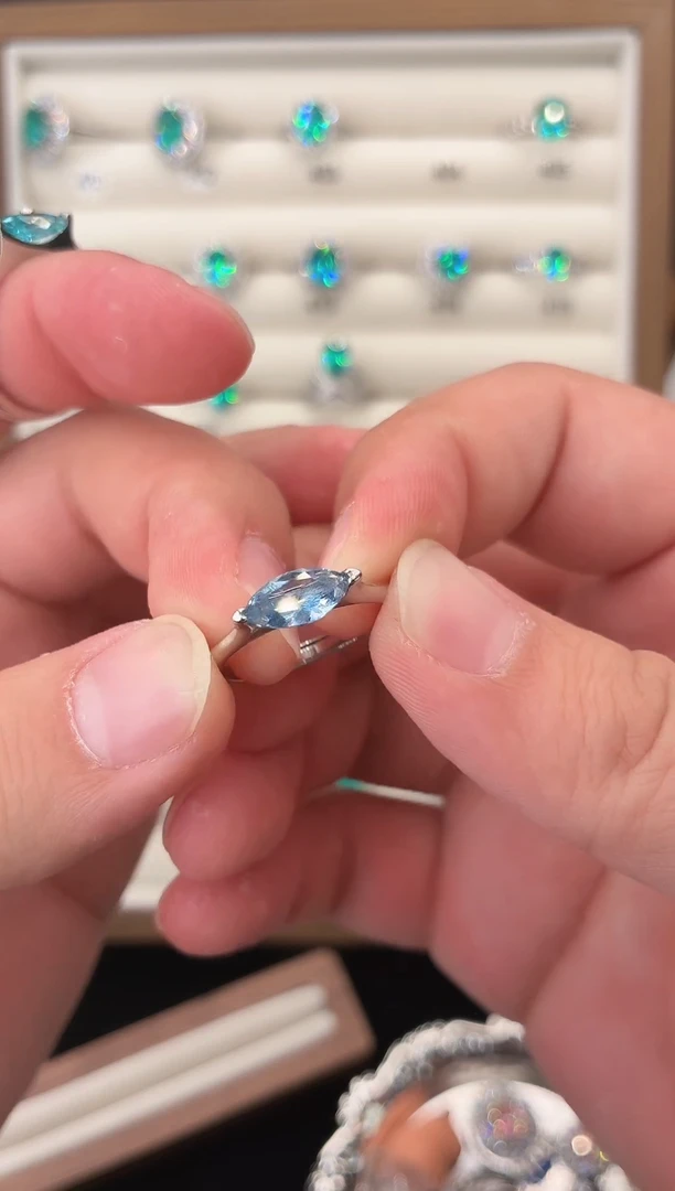 银S925镶嵌戒指海蓝宝石123456