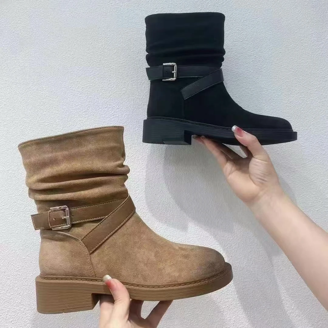 秋冬新款韩版通勤瘦瘦简约粗跟裸靴短靴R8620(加绒)