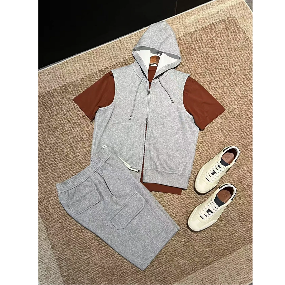 【老钱静奢】25春夏 B*C莱卡春夏纱线极简百搭针织男士连帽马甲