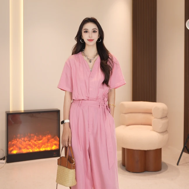 Basic House/百家好原创设计薄款气质连体裤宽松设计感系带743