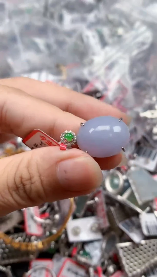 银S925镶嵌戒指翡翠天然A货缅甸翡翠