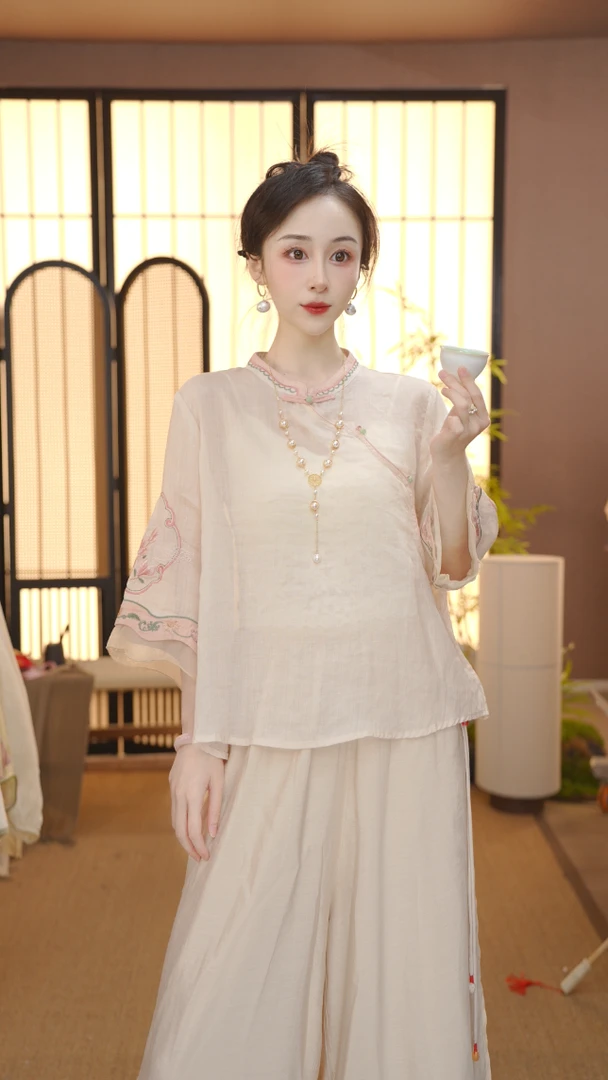 2025新中式设计日常舒适精品麻高品质上衣夏上新FB2504177