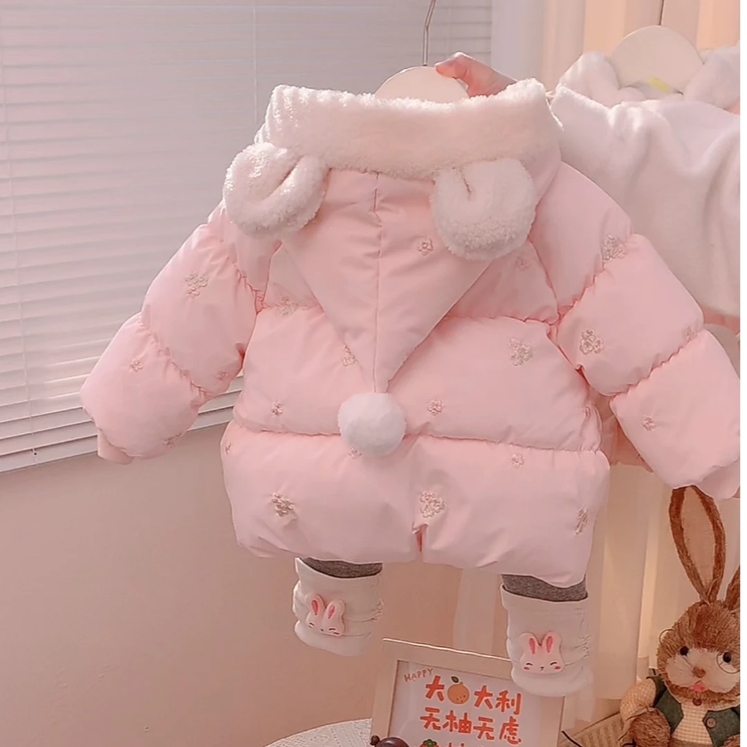 【棉服】冬季新款女童可爱公主魔法帽加绒加厚外穿保暖连帽棉衣