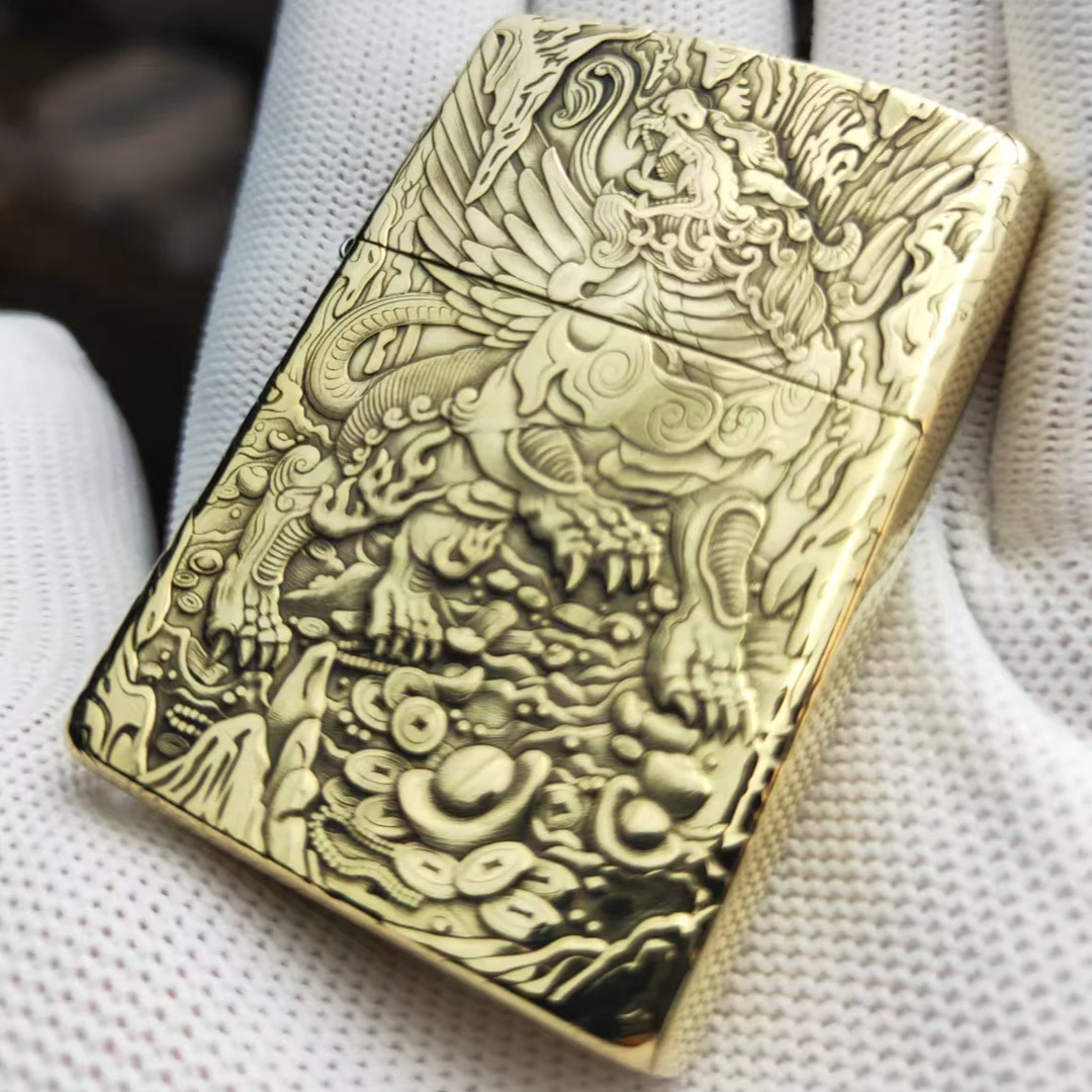 佐罗ZORRO煤油打火机902浮雕黄铜貔貅九尾才色双收送男友礼物