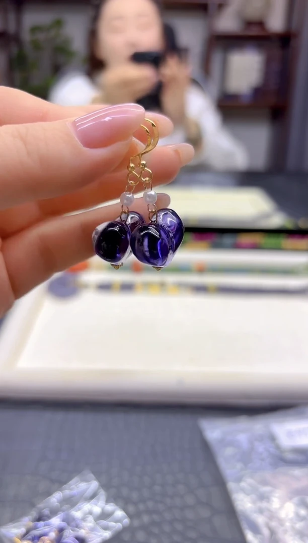 14K金镶嵌耳饰紫晶DIY款E955