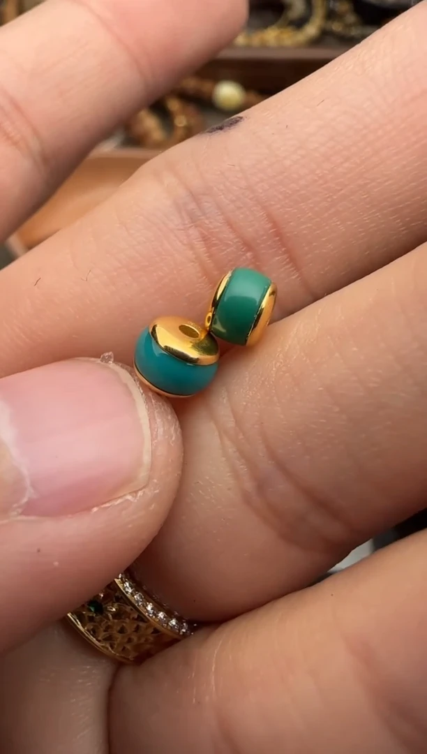 【闪购商品】绿松石对珠足金镶嵌松石对珠