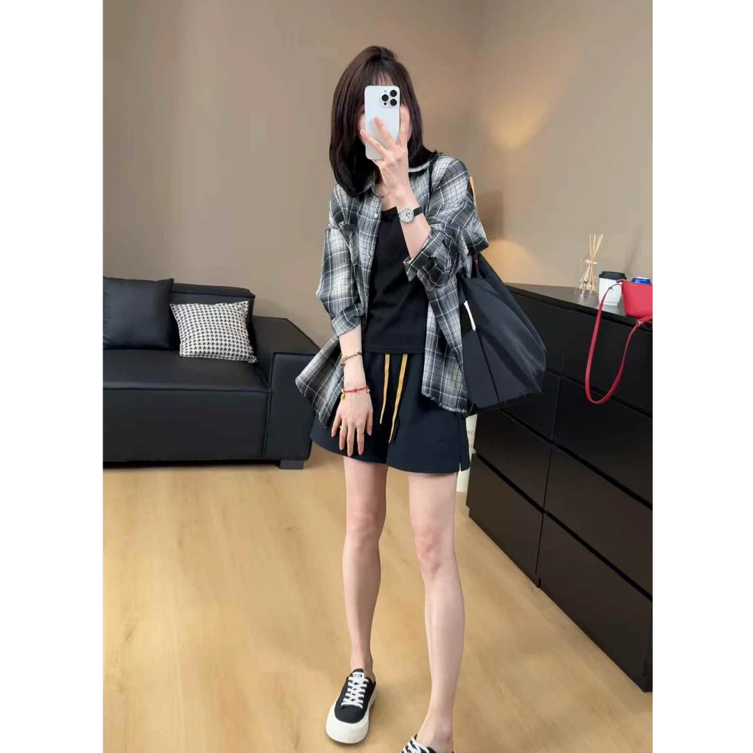TY5 【格子衬衫】韩系简约轻盈经典格子防晒衬衫（衣长66）