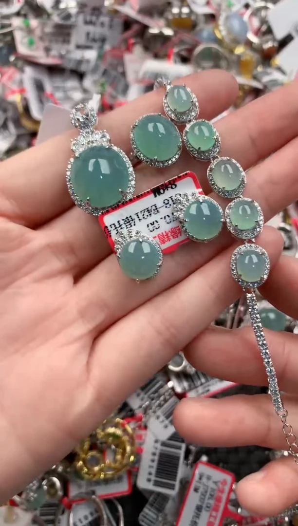 银S925镶嵌戒指翡翠666----6
