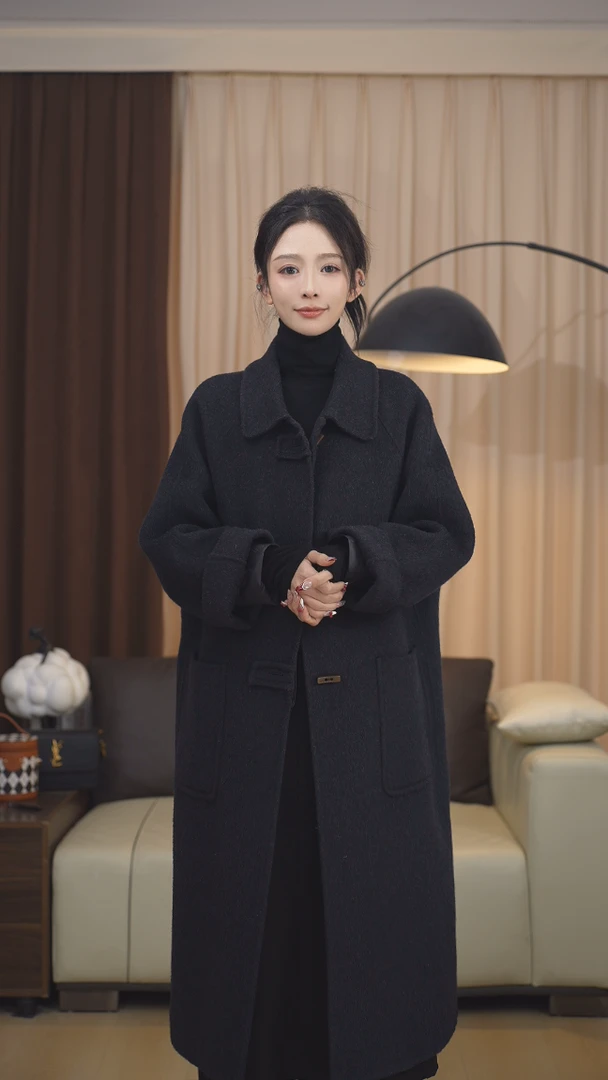 韩版2024长款毛呢大衣女中长款百搭过膝韩版时尚气质显瘦