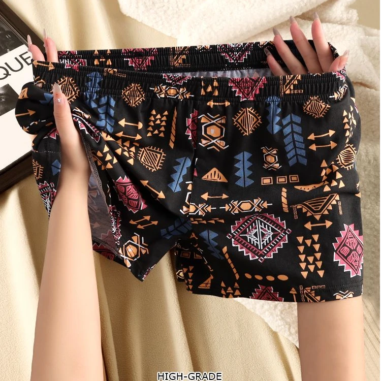美式印花复古男士阿罗裤休闲大码居家平角内裤青年透气潮流沙滩裤