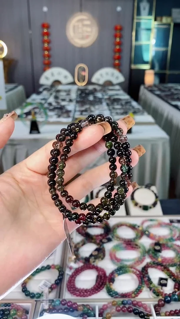 未镶嵌老矿碧玺黑糖净体三圈手串5mm+碧玺dan多样性发货一条