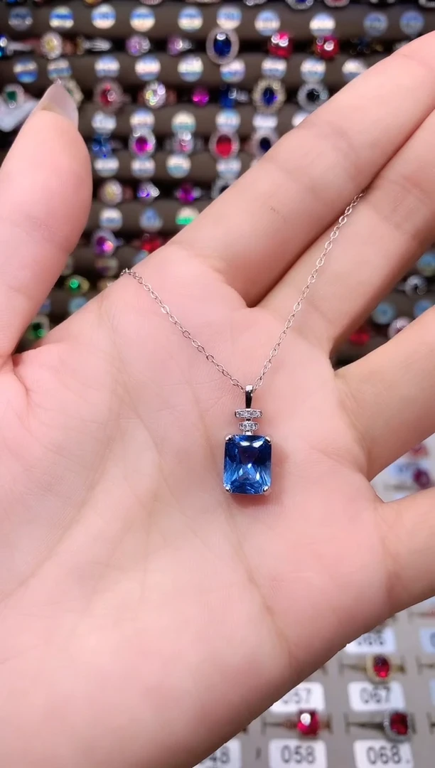 海蓝宝石颈饰银S925镶嵌810白