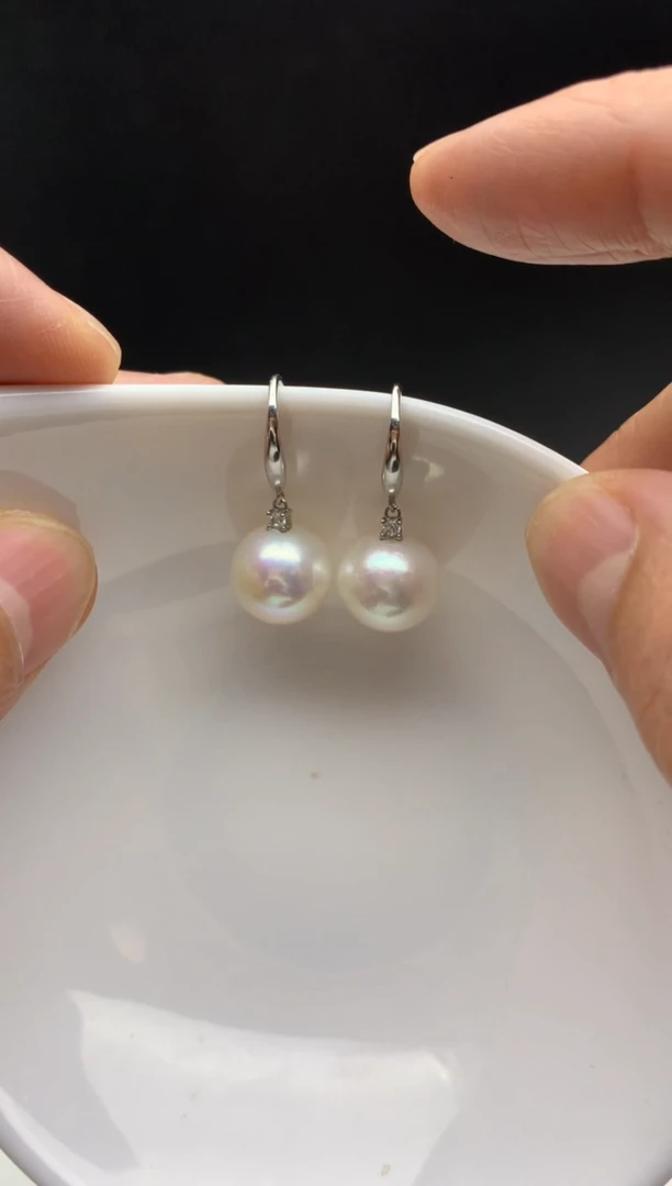 未镶嵌ff淡水珍珠白珠耳饰10~11mm