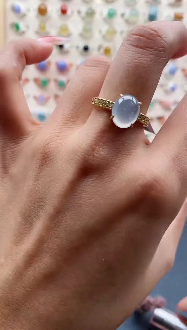 【闪购商品】翡翠戒指银S925镶嵌缅甸天然A货翡翠333 8+6