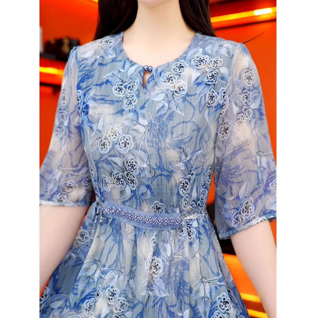 Y高端气质洋气显瘦连衣裙2025夏季新款妈妈装轻奢高级感长裙4972