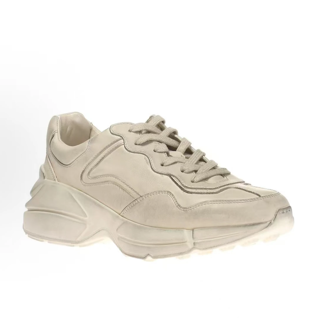 【香港直邮】GUCCI古驰 时尚厚底 男款象牙白 防滑轻便老爹鞋498916