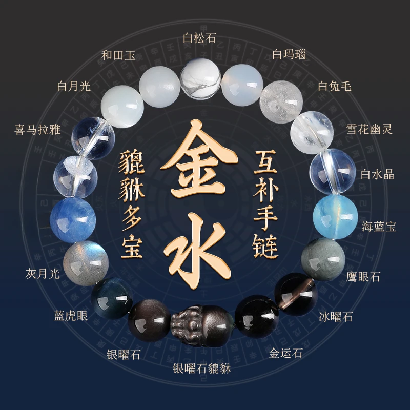 五行手链貔貅补缺喜用金水金土水木火土火木平衡手串男女水晶手串