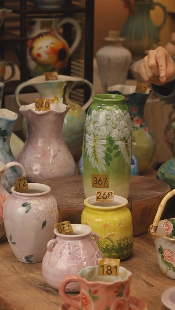 陶瓷景德镇设计师手作花器摆件侘寂风@M367@