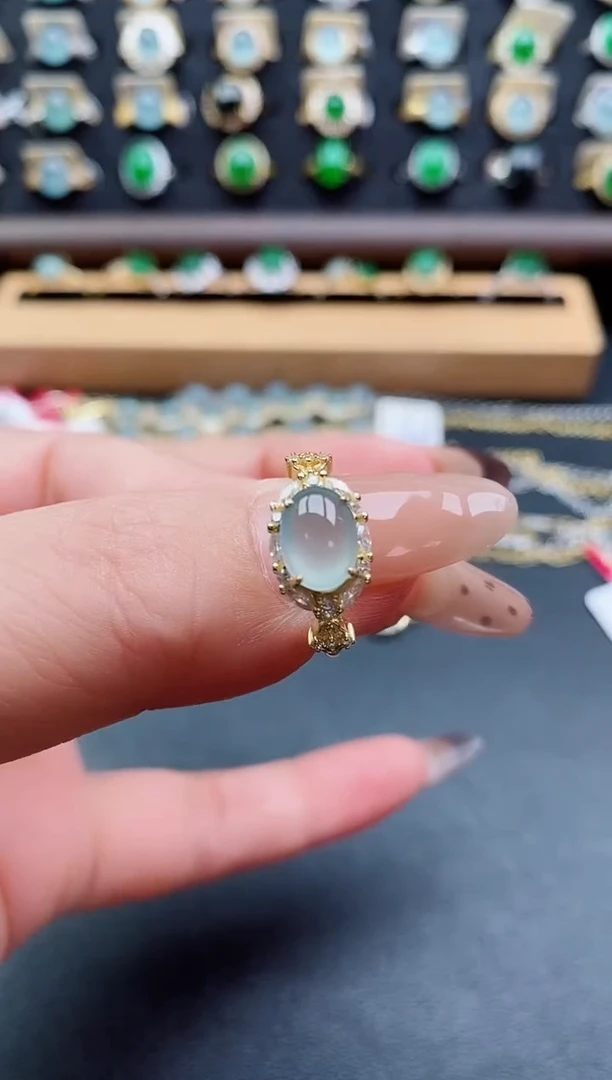 银S925镶嵌戒指翡翠1