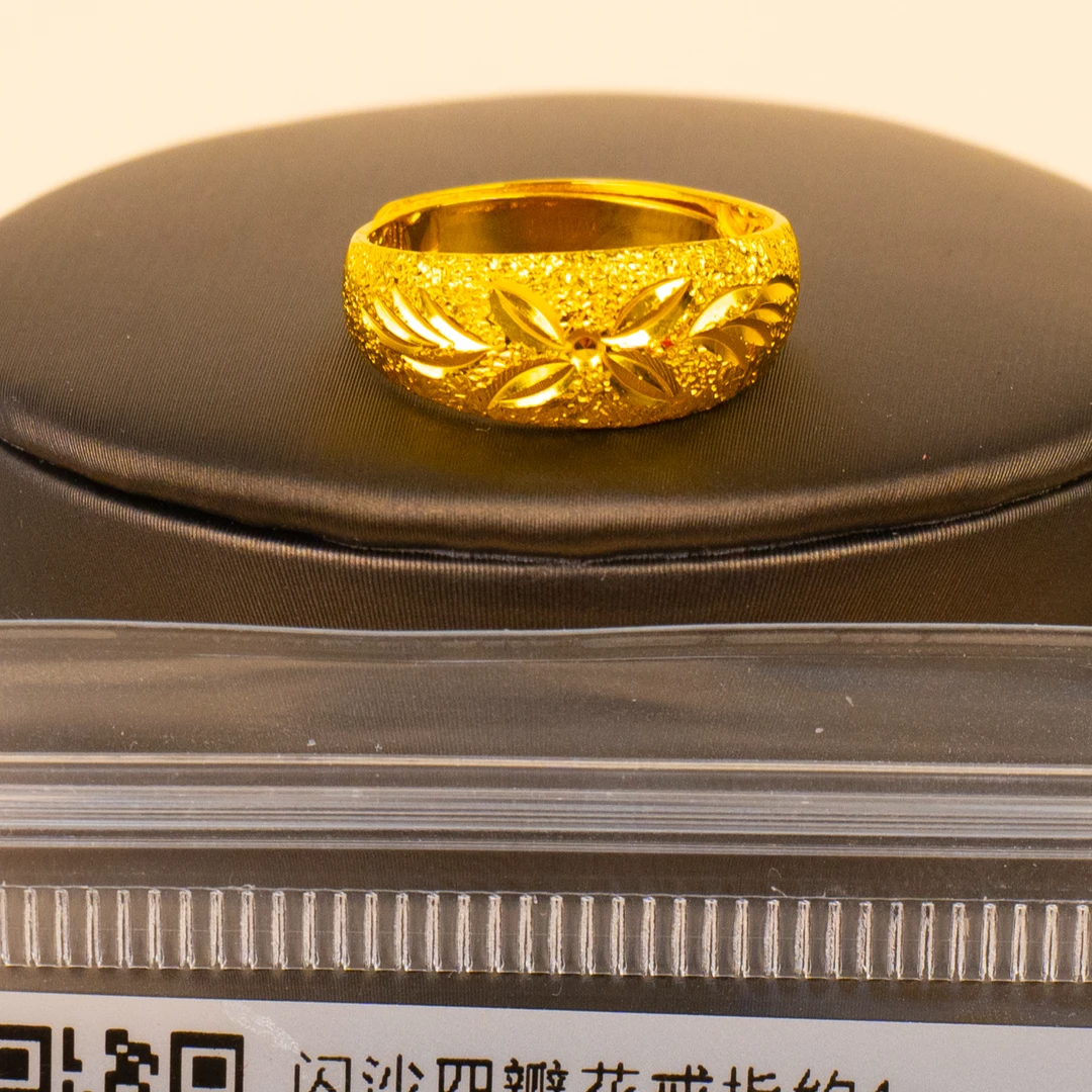 足银戒指 闪沙四瓣花开口戒指