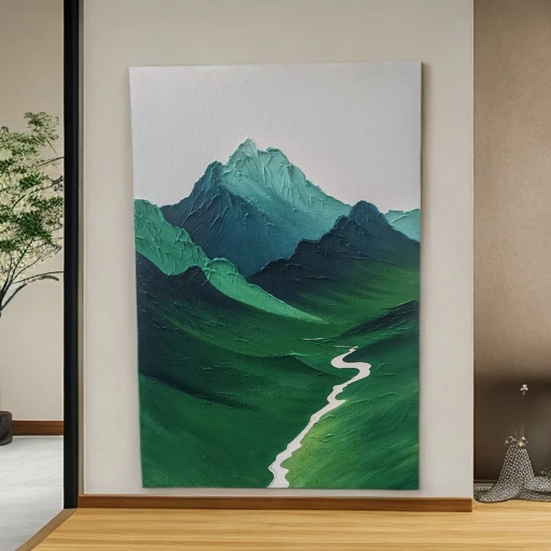 客厅背景墙奶油风浅绿色山水挂画走廊入户装饰网红客厅布置用品