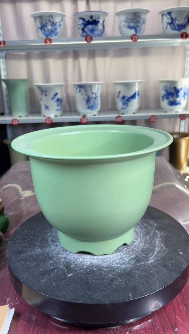 微瑕景德镇颜色釉花盆高17外口23内口18