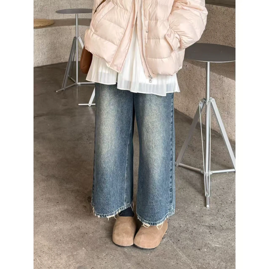 晶咕晶咕【玩转穿搭】水洗磨白潮流阔腿裤显瘦休闲百搭潮流韩版