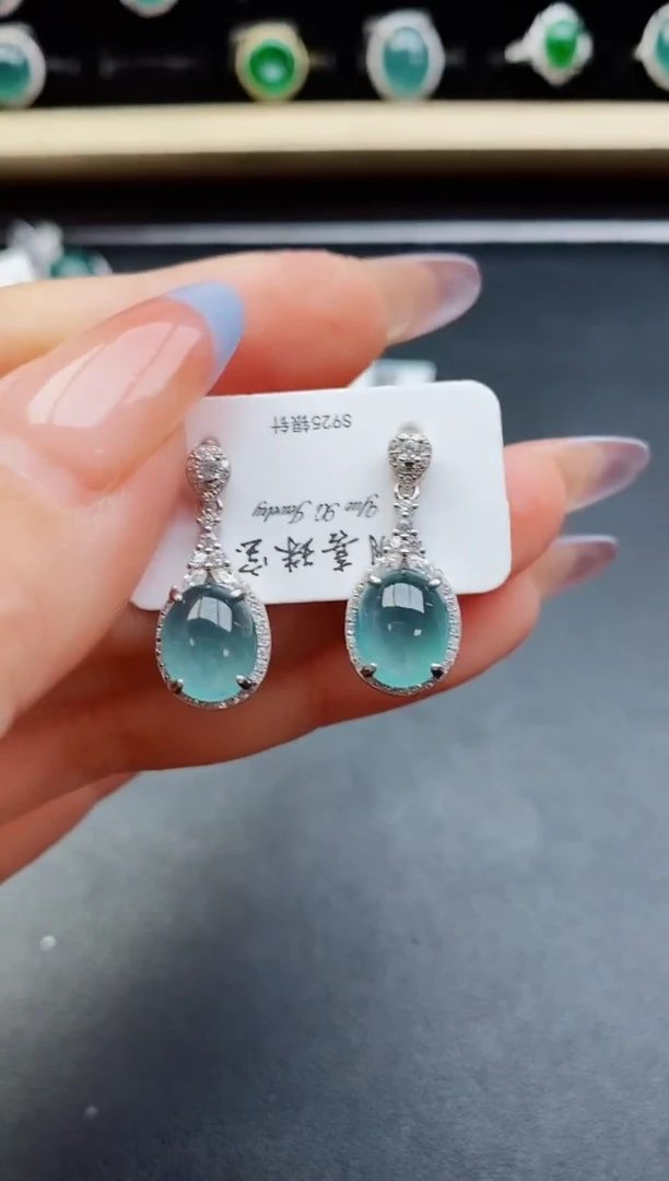 翡翠银S925镶嵌耳饰508750