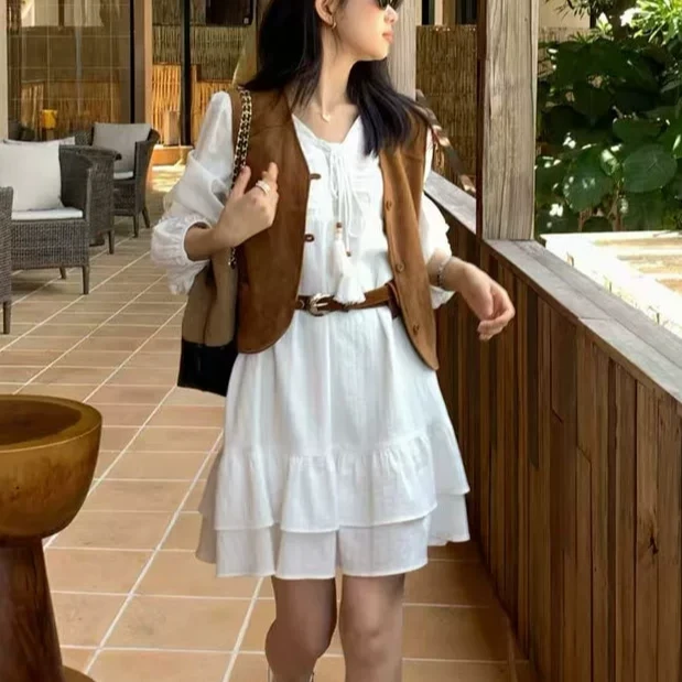 【乌木棕】厚度女V领马甲百搭复古马夹染色秋季常规25086656